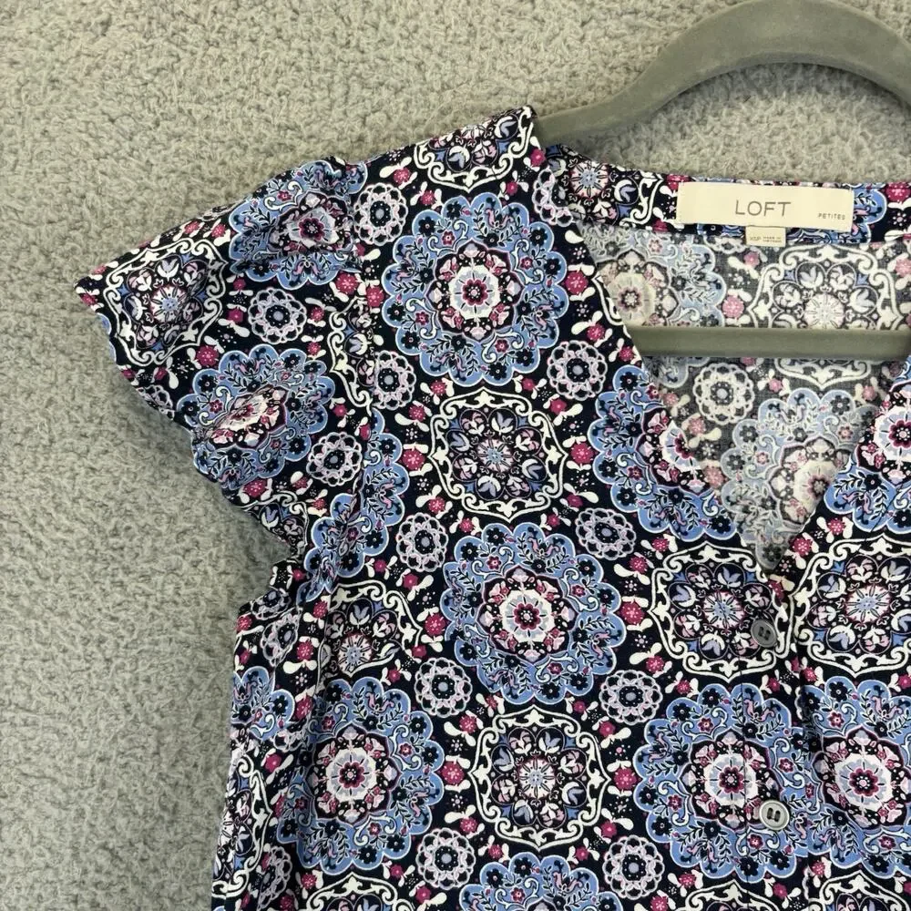 LOFT Dress XSP Beach Cottage Boho Retro Medallion Button Ruffle Flounce Flutter - Picture 4 of 11